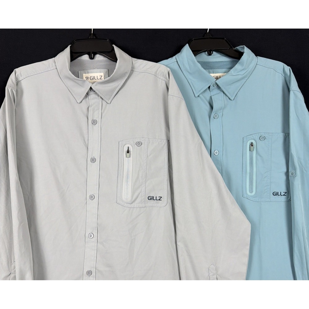 LOT OF 2 Gillz Fishing Shirt Mens LS Blue & Gray UPF 30+ 4 Way Stretch XL